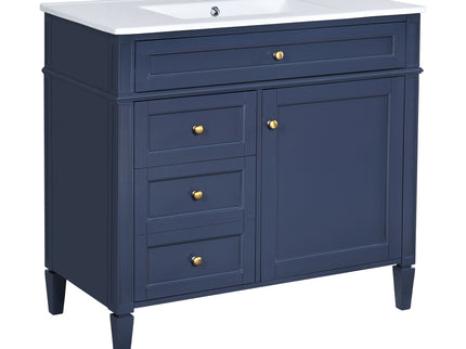 Bathroom Vanity With Top Sink, Modern Bathroom Storage Cabinet, 2 Drawers And A Tip-Out Drawer, Single Sink Bathroom Vanity - Blue