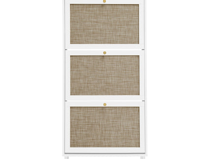 Modern Rattan 3 Door Shoe Rack Cabinet For Entryway