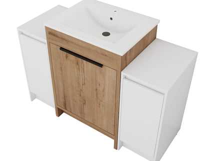 48" Freestanding Bathroom Vanity With Sink And 2 Storage Cabinets, Soft Closing Door - Imitative Oak / White
