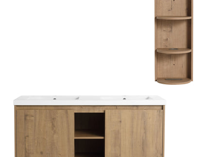 48" Wall Mounted Bathroom Vanity With Double Resin Sink And Storage Rack Soft Close Doors Plywood Construction - Imitative Oak