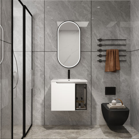 Wall Mounted Bathroom Vanity With Sink, 2 Soft Close Doors, Cabinet & Half Door