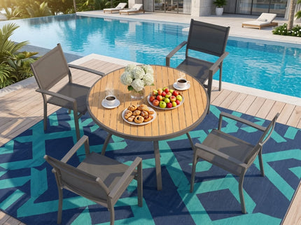 Outdoor Round Patio Table With Slatted Top - Gray