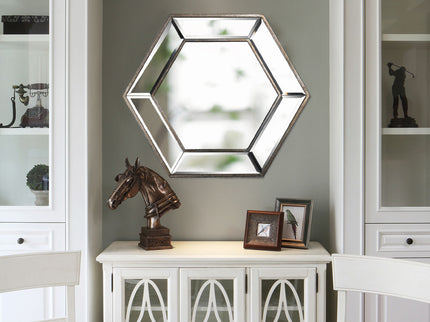 Hexagon Wall Mirror With Contemporary Glass Design, Home Decor Accent Mirror For Living Room, Entryway, Bedroom