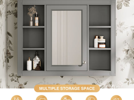Wall Mounted Medicine Cabinet With Mirror, Storage Cabinet Featuring 6 Open Shelves And Adjustable Interior