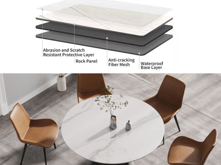 53.15" Modern Artificial Stone Round Carbon Steel Base Dining Table, Can Accommodate 6 People - White / Black