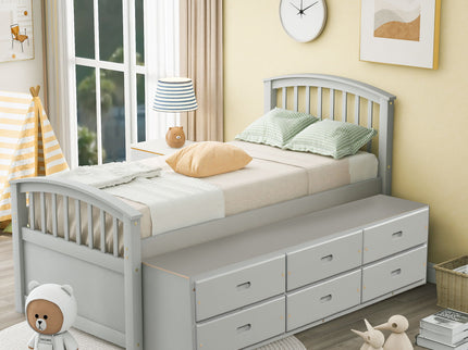 Platform Storage Bed Solid Wood Bed With 6 Drawers