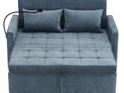 Pull-Out Sleeper Sofa With Reversible Backrest Cushion, Side Pockets, 2 USB Ports And A Phone Holder For Living Room