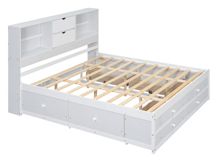 Platform Bed With Storage Headboard And 8 Drawers