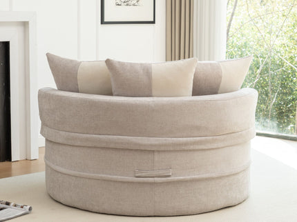 Modern Oversized Round Barrel Accent Chair With Ottoman