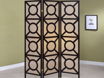 Circle Pattern 3 Panel Folding Screen - Brown