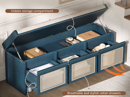 Entryway Shoe Bench With Drawers & Button Tufted Cushion