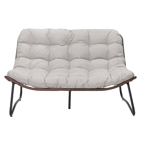 Patio Loveseat Sofa With Extra Thick Tufted Cushion - Brown