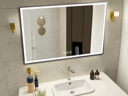Modern LED Bathroom Vanity Mirror With Aluminum Frame, 45° Beveled Lights, Anti Fog - Silver