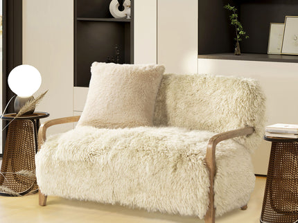 Enchante - Sheepskin Accent Loveseat - Taupe / Natural