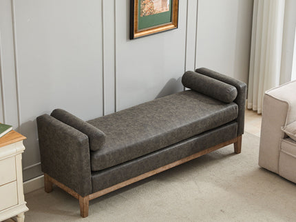 Elegant Upholstered Bench Daybed Ottoman With Bolster Pillows