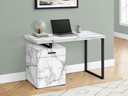 Computer Desk, Home Office, Laptop, Left, Right Set-Up, Storage Drawers, Work, Marble Look Laminate, Contemporary, Modern - White