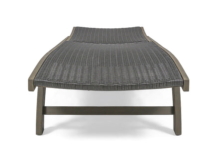 Outdoor Chaise Lounge With Pull Out Tray And Wicker Seat - Gray