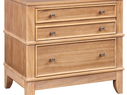 Hazel - 3 Drawer Side Table For Living Room, Hallway, Entryway Solid Wood With Silver Handles - Natural