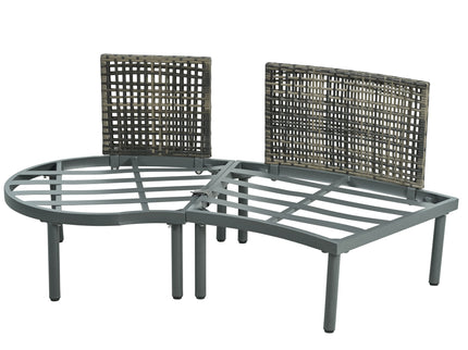 6 Piece Patio Set, Half Moon Outdoor Sectional Sofa With 2 High Low Coffee Tables, 4 Pillows & Cushions