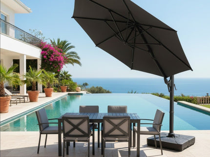 Round Cantilever Patio Umbrella With 360 Rotation & Infinite Tilt Adjustment