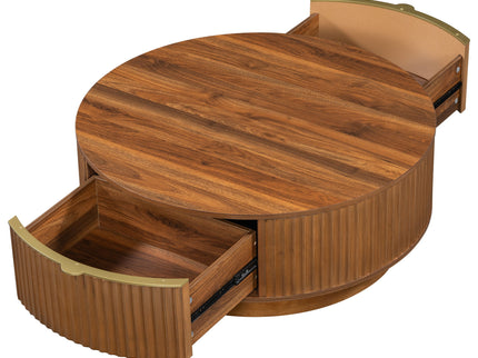 Farmhouse Round Coffee Table With Storage Drawer