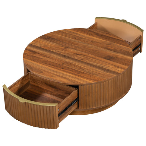 Farmhouse Round Coffee Table With Storage Drawer