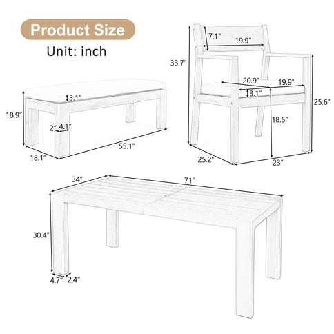 Outdoor Dining Set Rectangular Table With Umbrella Hole