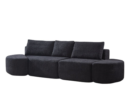 V - Shaped Modular Sofa Set & 3 Pillows And 2 Curved Ottomans For Living Rooms - Black