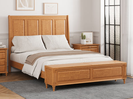 Sleigh Bed Frame With Tall Headboard And Storage Bench