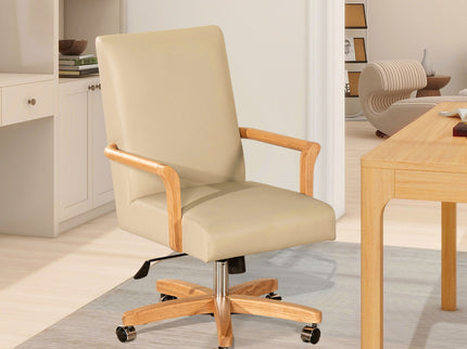 Dumont - Modern Farmhouse High Back Executive Home Office Chair - Neutral Cream Beige / Natural