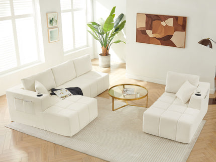 U - Shaped Sectional Sofa, Cup Holders & Side Pockets For Living Room