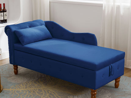 Chaise Lounge Indoor, Lounge Chair For Bedroom With Storage & Pillow, Modern Upholstered Rolled Arm Chase Lounge For Sleeping With Nailhead Trim For Living Room Bedroom Office