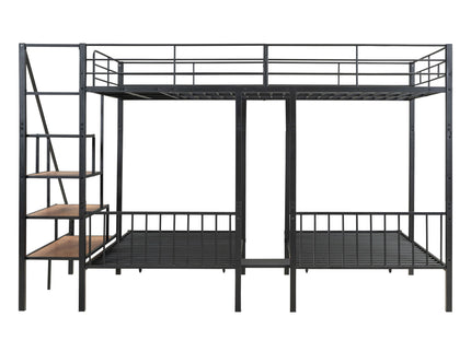 Full Over Twin-Twin Triple Bunk Bed With Drawers And Staircase - Black