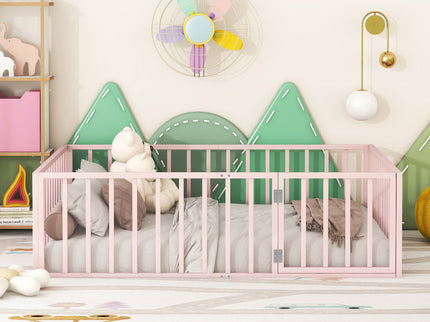 Metal Floor Bed Frame With Fence And Door