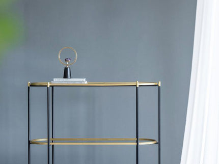 3 Tier Metal Console Table, Mirrored Shelf - Golden Black
