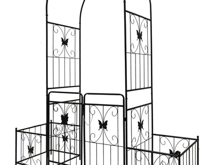 Metal Garden Arch With Gate High Climbing Plants Support Rose Arch Outdoor - Black