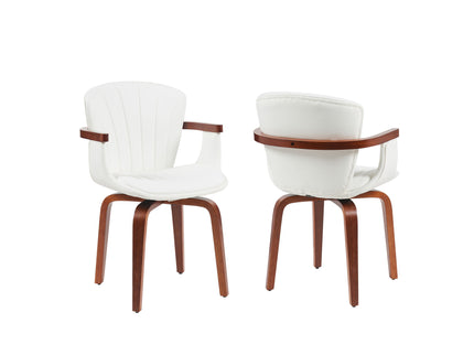Mid Century Modern Bentwood Swivel Dining Chairs (Set of 2) - White / Walnut