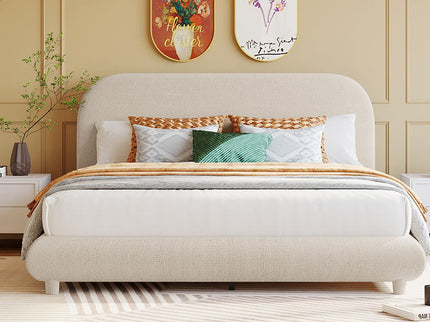 Upholstered Platform Bed With Thick Solid Frame And Stylish Curve-Shaped Design