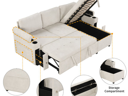 Convertible L Shaped Sofa Couch With Storage, Cup Holders, USB Ports
