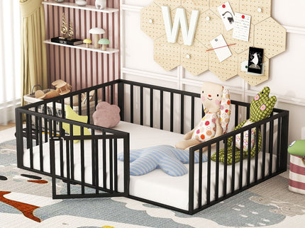 Metal Floor Bed Frame With Fence And Door