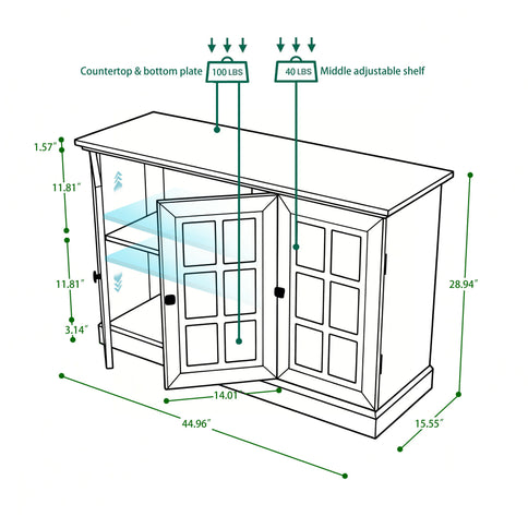 Storage Cabinet With 3 Mirrored Acrylic Doors, Adjustable Shelves