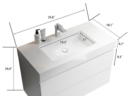 Alice - Bathroom Vanity With Large Storage, Sink, Wall Mounted