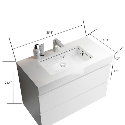 Alice - Bathroom Vanity With Large Storage, Sink, Wall Mounted