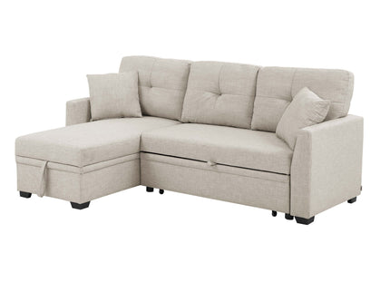 Upholstered Sectional & Pull Out Bed And Chaise Storage - Almond