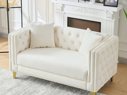 2 Seater Deep Seat Sofa With Button Nailhead, Square Arm