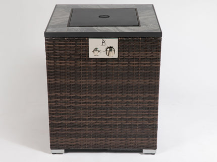Propane Gas Square Fire Pit, Tile Tabletop With Beautiful Wicker Base For Outside