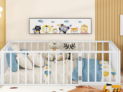 Metal Floor Bed Frame With Fence And Door