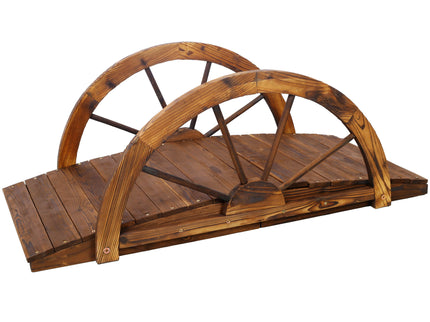 Wooden Garden Bridge Arc Footbridge With Half Wheel Railings Solid Fi - Brown