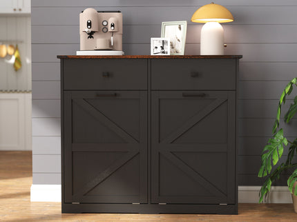 Double Tilt Out Trash Cabinet With Hideaway Drawer And Barn Door Style