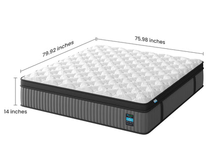 14" King Hybrid Mattress, Memory Foam & Pocket Spring Bed, Cooling, Pressure Relief, Back & Hip Support - Gray / White
